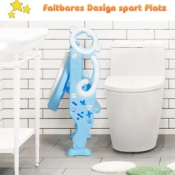 Kinder Toilettensitz faltbar Kinder Toilettentrainer Töpfchentrainer mit Leiter und Griffe Blau