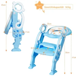 Kinder Toilettensitz faltbar Kinder Toilettentrainer Töpfchentrainer mit Leiter und Griffe Blau