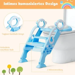 Kinder Toilettensitz faltbar Kinder Toilettentrainer Töpfchentrainer mit Leiter und Griffe Blau