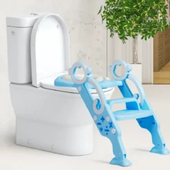 Kinder Toilettensitz faltbar Kinder Toilettentrainer Töpfchentrainer mit Leiter und Griffe Blau
