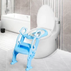 Kinder Toilettensitz faltbar Kinder Toilettentrainer Töpfchentrainer mit Leiter und Griffe Blau