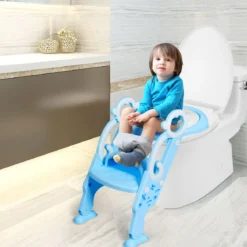 Kinder Toilettensitz faltbar Kinder Toilettentrainer Töpfchentrainer mit Leiter und Griffe Blau