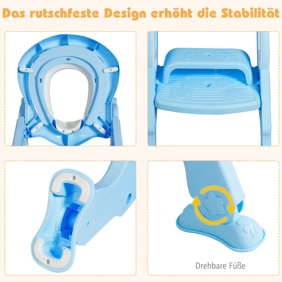 Kinder Toilettensitz faltbar Kinder Toilettentrainer Töpfchentrainer mit Leiter und Griffe Blau