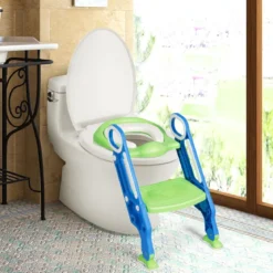 Kinder Toilettensitz höhenverstellbar Töpfchentraining Toilettensitz mit Tritthocker Leiter Kindertoilette Blau und Grün