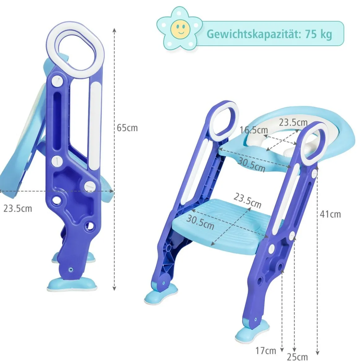 Kinder Toilettensitz höhenverstellbar Kindertoilette faltbar Toilettentrainer mit Leiter und Griffe Toilettentraining Lila und Blau