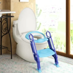 Kinder Toilettensitz höhenverstellbar Kindertoilette faltbar Toilettentrainer mit Leiter und Griffe Toilettentraining Lila und Blau