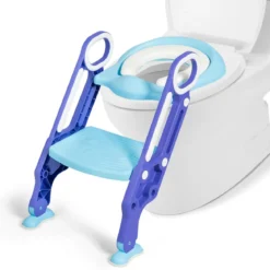 Kinder Toilettensitz höhenverstellbar Kindertoilette faltbar Toilettentrainer mit Leiter und Griffe Toilettentraining Lila und Blau