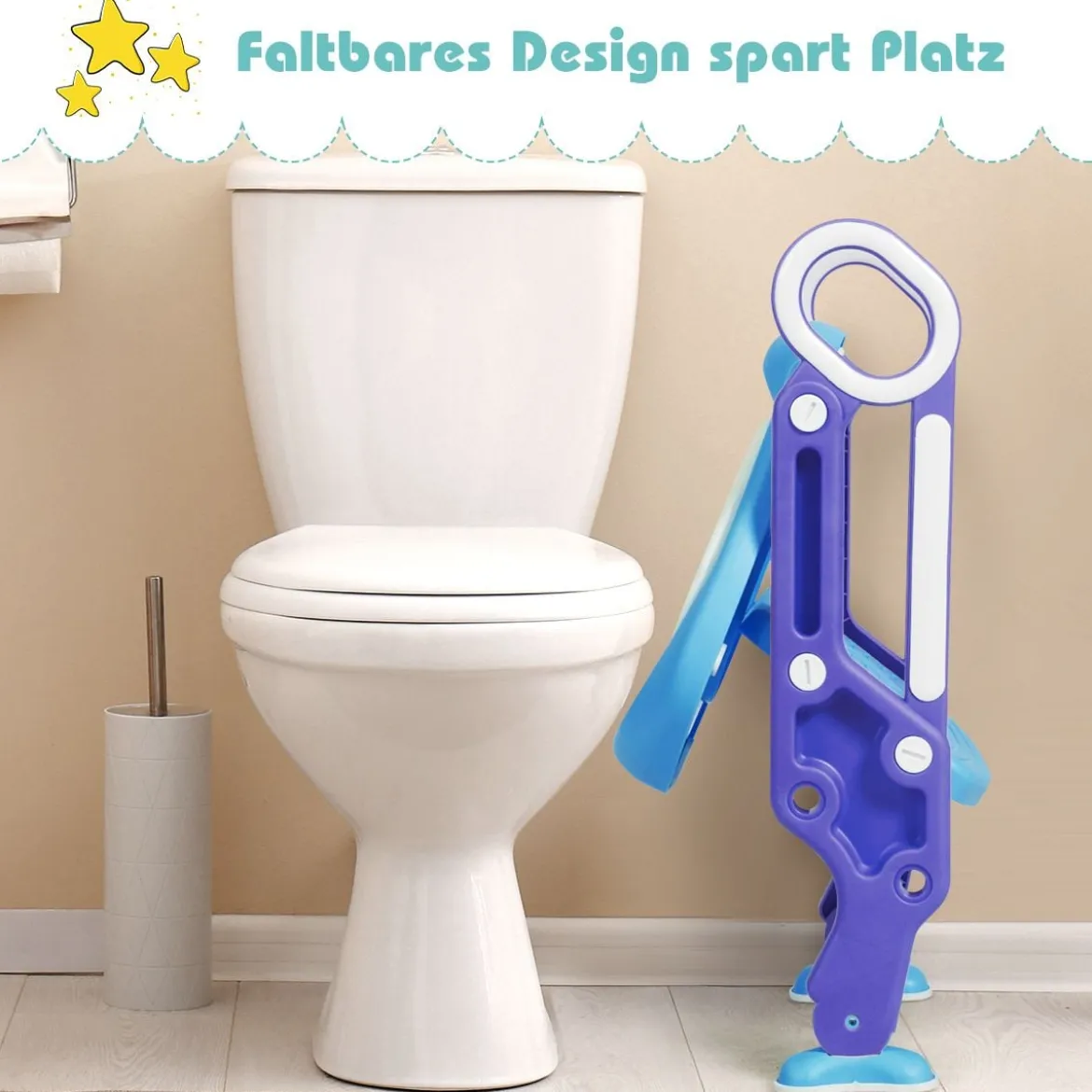 Kinder Toilettensitz höhenverstellbar Kindertoilette faltbar Toilettentrainer mit Leiter und Griffe Toilettentraining Lila und Blau