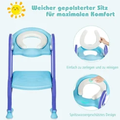 Kinder Toilettensitz höhenverstellbar Kindertoilette faltbar Toilettentrainer mit Leiter und Griffe Toilettentraining Lila und Blau