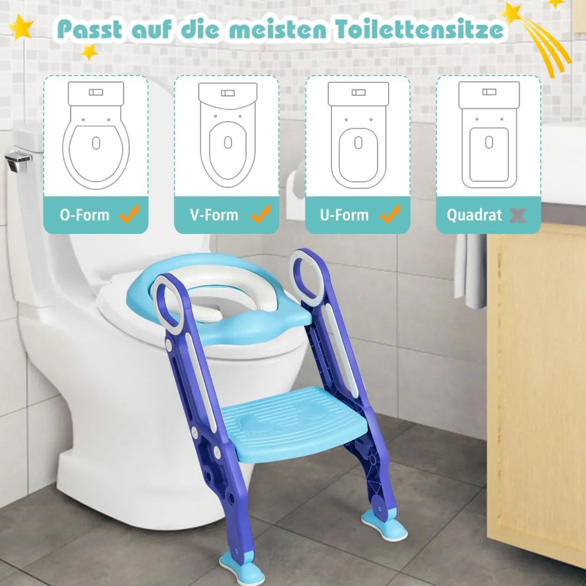 Kinder Toilettensitz höhenverstellbar Kindertoilette faltbar Toilettentrainer mit Leiter und Griffe Toilettentraining Lila und Blau