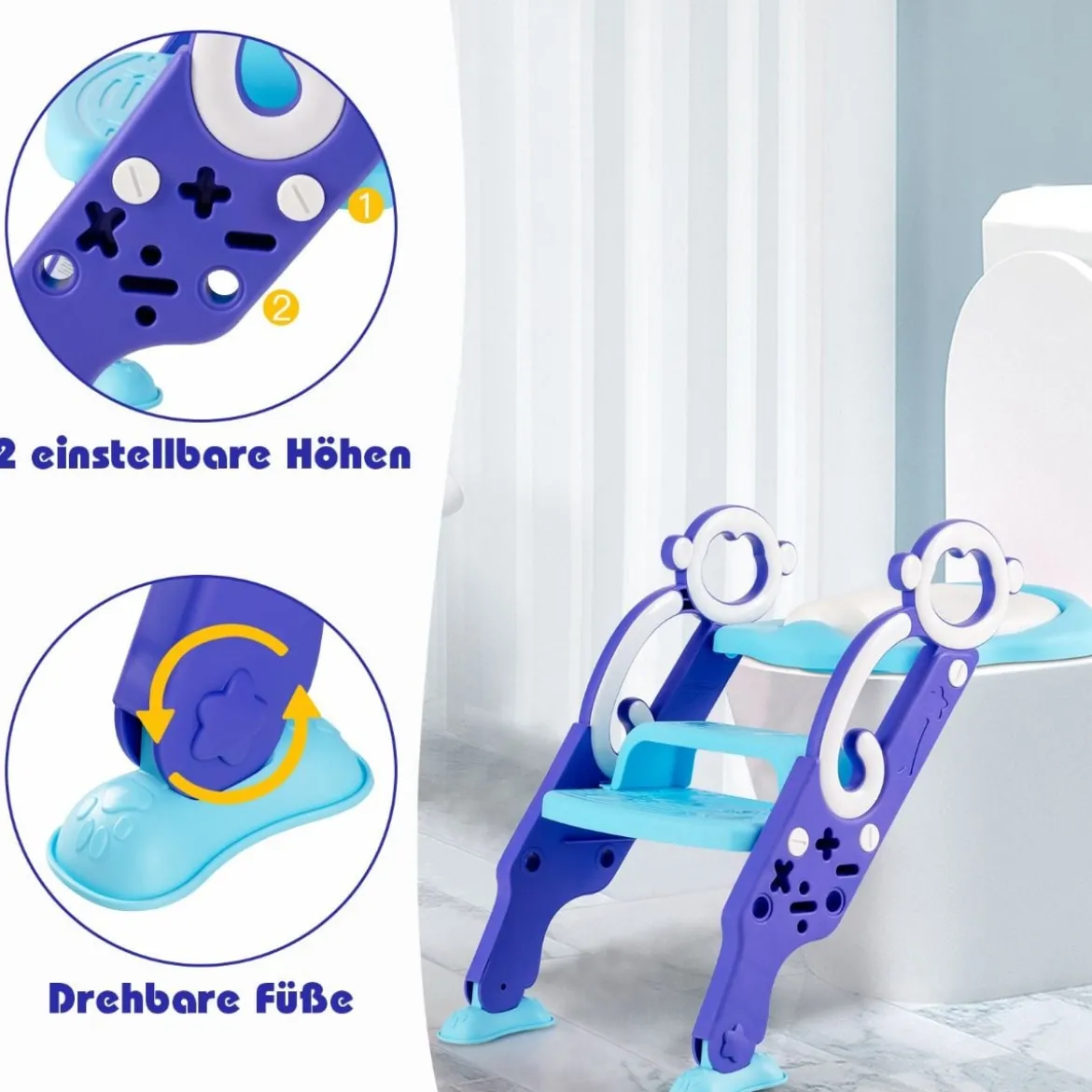Kinder Toilettensitz Höhenverstellbar Toilettentrainer Kindertoilette mit Leite Lila