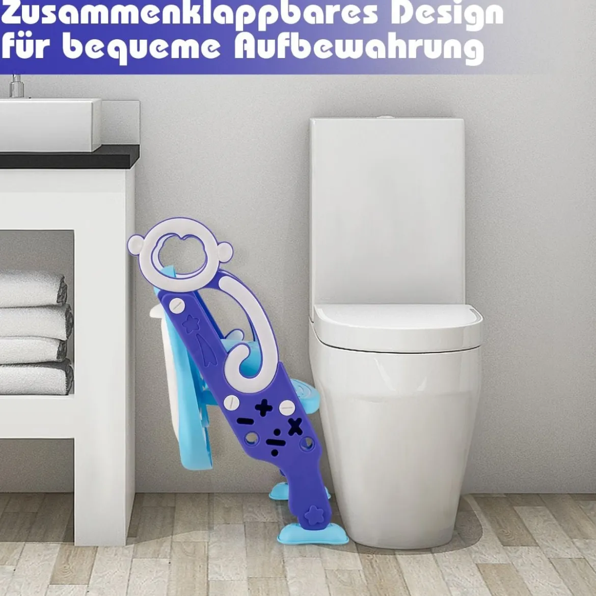 Kinder Toilettensitz Höhenverstellbar Toilettentrainer Kindertoilette mit Leite Lila