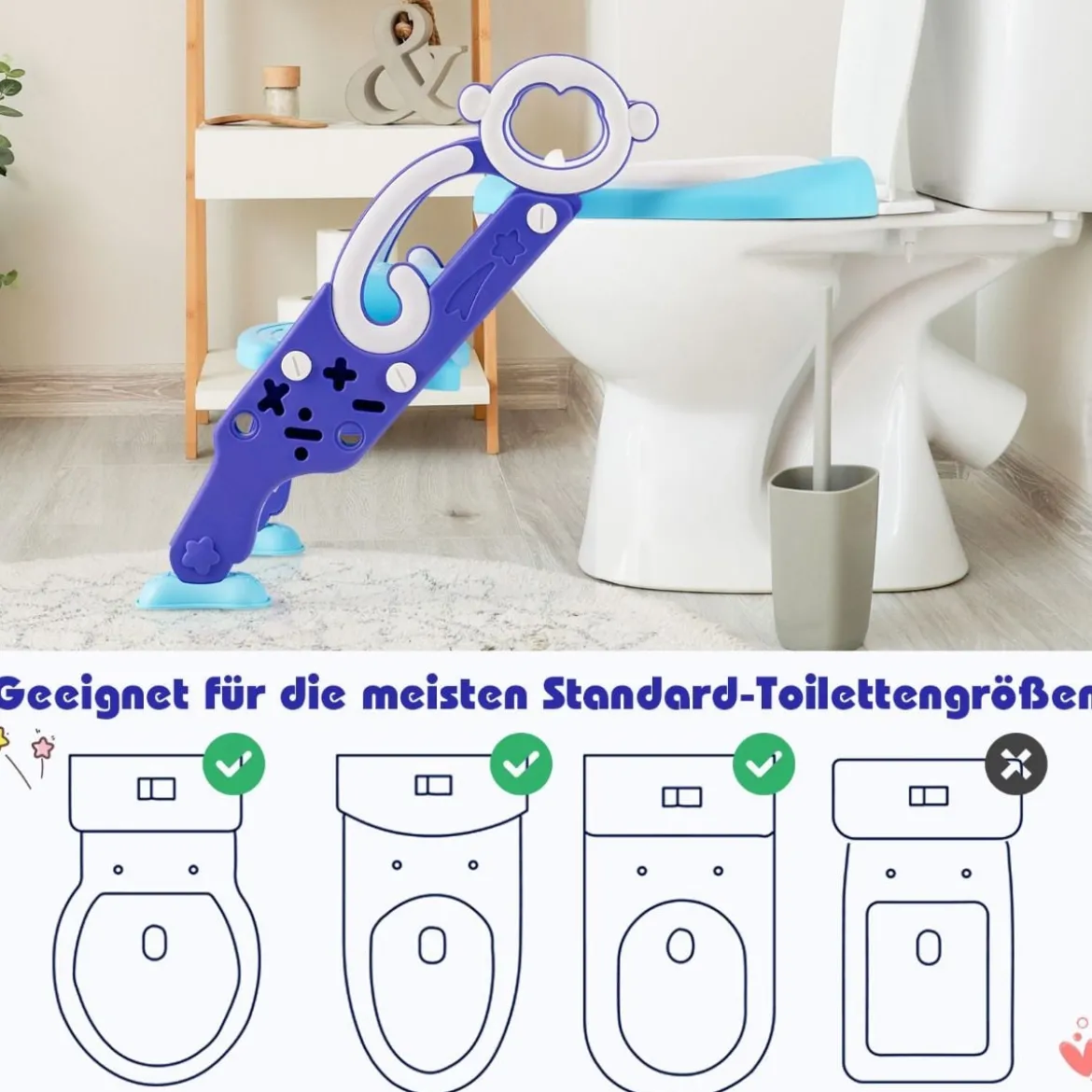 Kinder Toilettensitz Höhenverstellbar Toilettentrainer Kindertoilette mit Leite Lila