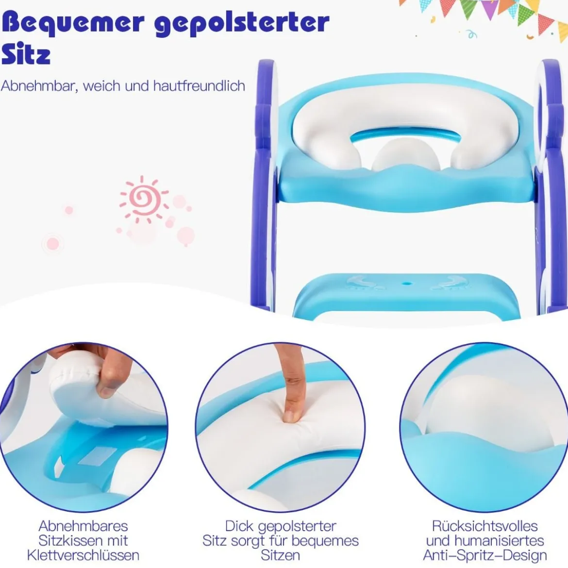 Kinder Toilettensitz Höhenverstellbar Toilettentrainer Kindertoilette mit Leite Lila