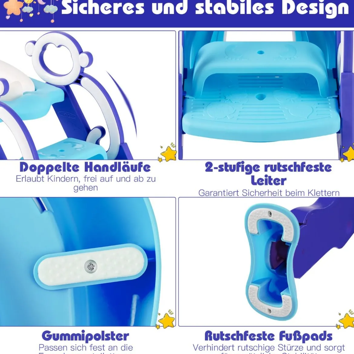 Kinder Toilettensitz Höhenverstellbar Toilettentrainer Kindertoilette mit Leite Lila