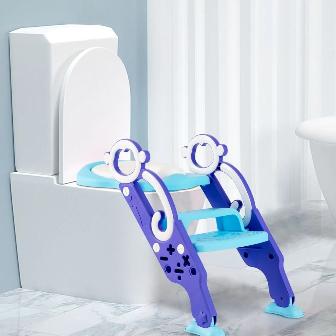 Kinder Toilettensitz Höhenverstellbar Toilettentrainer Kindertoilette mit Leite Lila