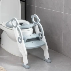 Kinder Toilettensitz mit Leiter und Griffe für Kleinkinder von 1 bis 5 Jahre Grau
