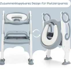 Kinder Toilettensitz mit Leiter und Griffe für Kleinkinder von 1 bis 5 Jahre Grau
