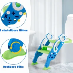 Kinder Toilettensitz mit Leiter und Griffe für Kleinkinder von 1 bis 5 Jahre Blau+Grün