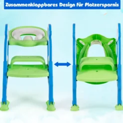 Kinder Toilettensitz mit Leiter und Griffe für Kleinkinder von 1 bis 5 Jahre Blau+Grün
