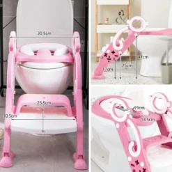Kinder Toilettensitz mit Leiter und Griffe für Kleinkinder von 1 bis 5 Jahre Rosa