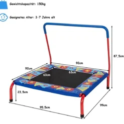 Kinder-Trampolin Mini Trampolin Fitness Trampolin mit Griff 95,5 x 99 x 87,5 cm Blau