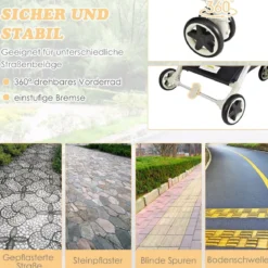 Kinderwagen faltbar Reisebuggy mit verstellbarem Rückenlehne & Verdeck Babywagen mit Becherhalter Grau