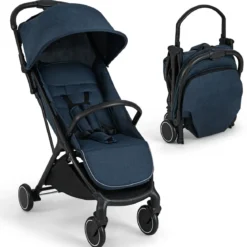 Kinderwagen klappbar Reisebuggy mit Liegefunktion Kinderbuggy tragbar mit verstellbarer Rückenlehne bis 15 kg Belastbar Blau