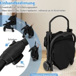 Kinderwagen klappbar Reisebuggy mit Liegefunktion Kinderbuggy tragbar mit verstellbarer Rückenlehne Schwarz