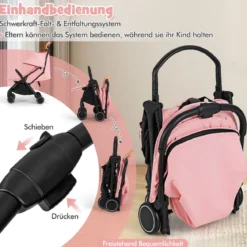 Kinderwagen klappbar Reisebuggy mit Liegefunktion Kinderbuggy tragbar mit verstellbarer Rückenlehnebis 15 kg Belastbar Rosa