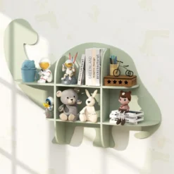 Kinder Wand Bücherregal mit 2 Ablage & 6 Offene Fächern Holz Dinosaurier Kinderregal