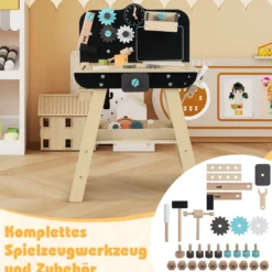 Kinder Werkbank Set mit Tafel Montessori Spielzeug zum Nachspielen Werkstatt-Spielzeug