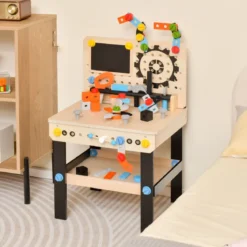 Kinder Werkzeugbank aus Holz mit Tafel & hängendem Werkzeugständer & Zubehör