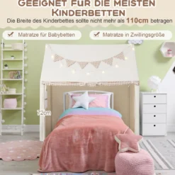 Kinderzelt für Drinnen Kinder Spielhaus mit Matte & Lichtern 125 x 100 x 127 cm Beige