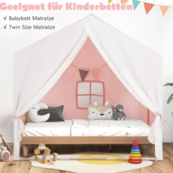 Kinderzelt mit waschbarer Baumwollmatte & Flaggenbanner Spielzelt mit Fenstern 131 x 91 x 131 cm Rosa