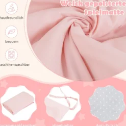 Kinderzelt mit waschbarer Baumwollmatte & Flaggenbanner Spielzelt mit Fenstern 131 x 91 x 131 cm Rosa