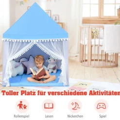 Kinderzelt Spielhaus Kinderspielhaus Prinzess Prinzessin Kinderspielzelt Blau