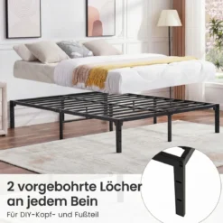 King Size Metall-Bettgestell Plattformbett mit Robusten Metalllatten Schwarz 200 x 160 cm