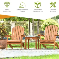 Klappbare Adirondack Stühle mit Tisch 2er Set Adirondack Chairs aus Eukalyptusholz Natürlich
