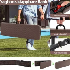 Klappbare Bierbank in Rattanoptik mit Tragegriff Klappbank Bierzeltbank Campingbank Schwarz/Braun