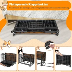 Klappbare Hundehütte mit Ausnehmbarem Tablett & Rollen & Abschließbarer Tür 2 in 1 Beistelltisch Hundebox