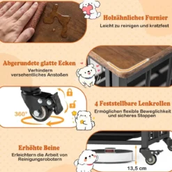 Klappbare Hundehütte mit Rollen & Ausnehmbarem Tablett & Abschließbarer Tür 2 in 1 Beistelltisch Hundebox