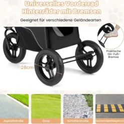 Klappbare Hundewagen bis 25 kg mit Verstellbarem Sonnendach 3 Rad Hundebuggy Schwarz