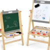 Klappbare 3 in 1 Kindertafel höhenverstellbare Holztafel 50,5 x 53,5 x 79-104 cm Natur + Grau