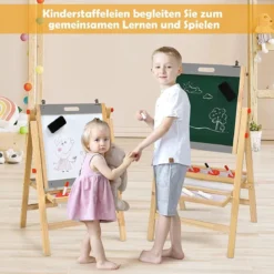 Klappbare 3 in 1 Kindertafel höhenverstellbare Holztafel 50,5 x 53,5 x 79-104 cm Natur + Grau