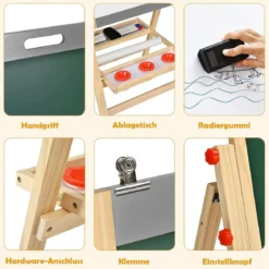Klappbare 3 in 1 Kindertafel höhenverstellbare Holztafel 50,5 x 53,5 x 79-104 cm Natur + Grau