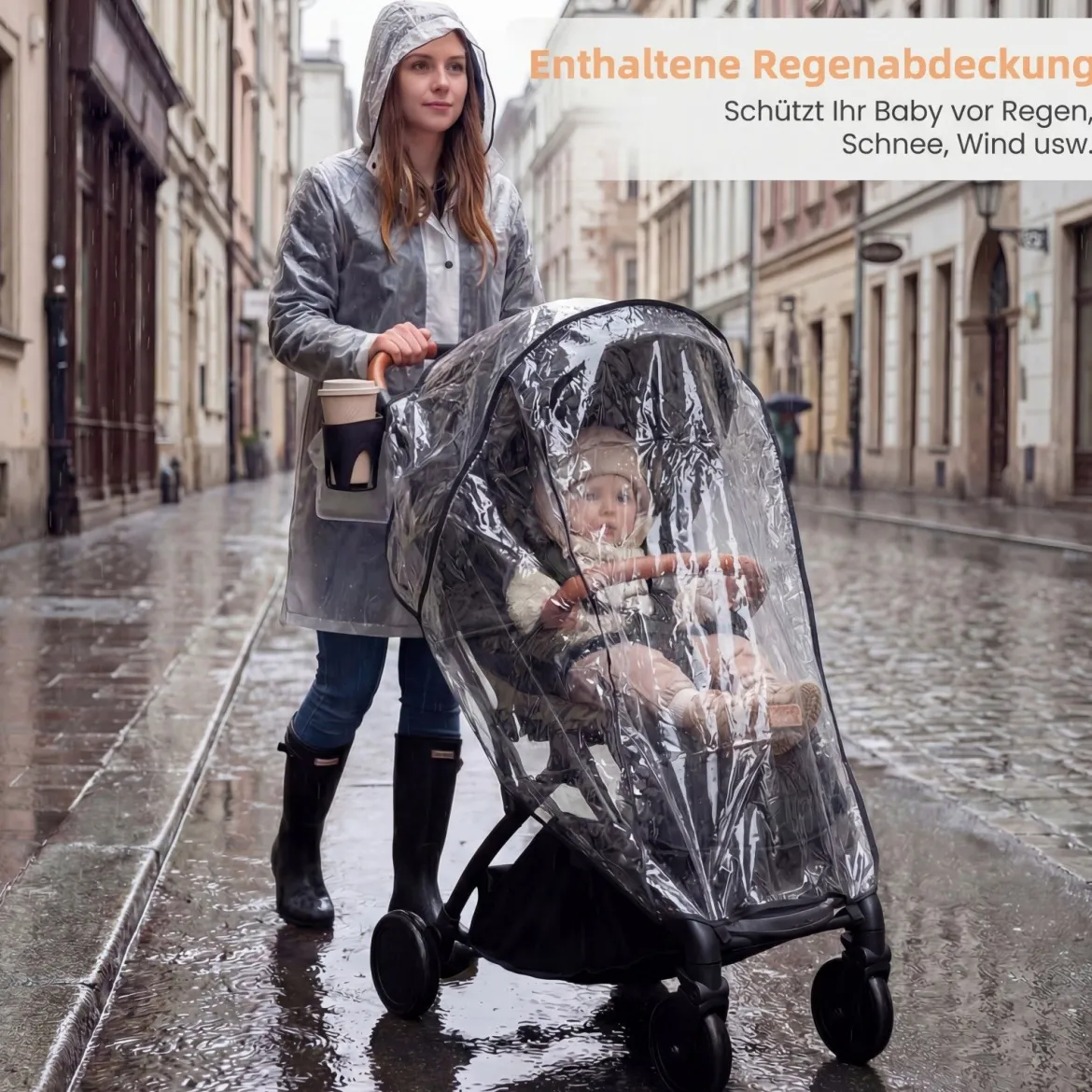 Klappbare Kinderwagen mit Regenschutz & Verstellbarem Rückenlehne & Verdeck Reisebuggy Schwarz