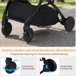 Klappbare Kinderwagen mit Regenschutz & Verstellbarem Rückenlehne & Verdeck Reisebuggy Schwarz