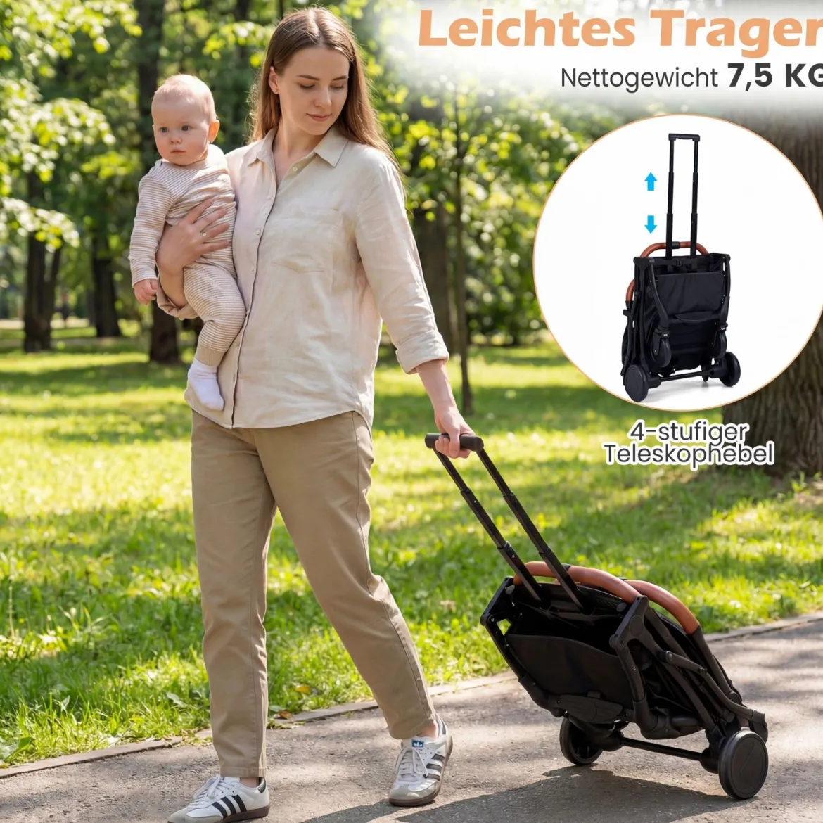 Klappbare Kinderwagen mit Regenschutz & Verstellbarem Rückenlehne & Verdeck Reisebuggy Schwarz