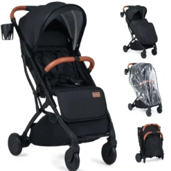 Klappbare Kinderwagen mit Regenschutz & Verstellbarem Rückenlehne & Verdeck Reisebuggy Schwarz